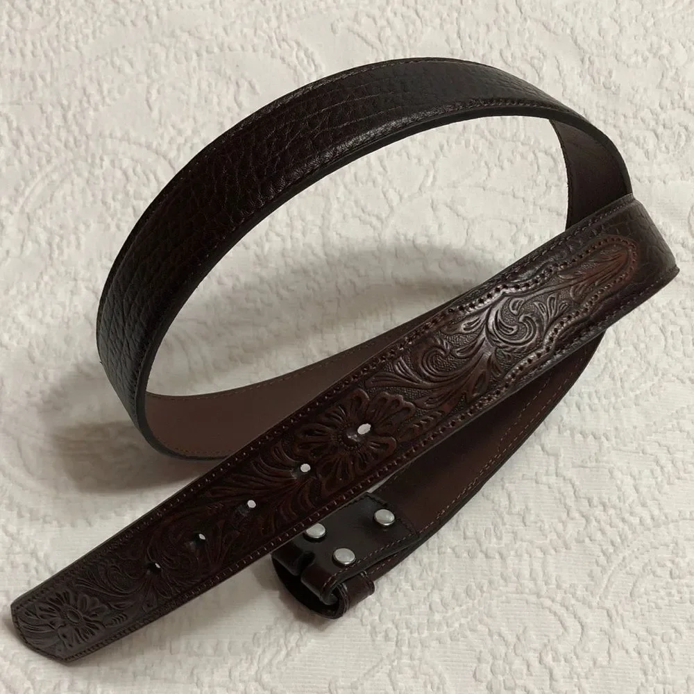 NWOT! Nocona Belt Co Size 46 Western Embossed Brown Genuine Leather